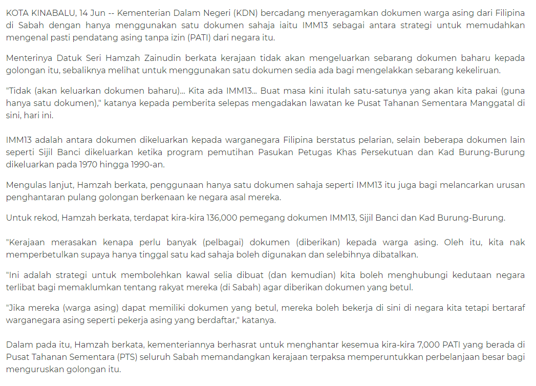 KDN cadang hanya guna IMM13 untuk seragamkan dokumen warga asing di Sabah.png