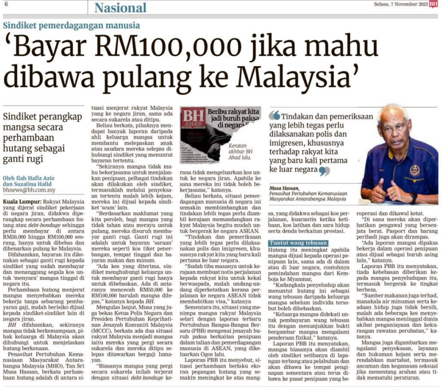 7 NOVEMBER BAYAR RM100000 JIKA MAHU DIBAWA PULANG KE MALAYSIA 