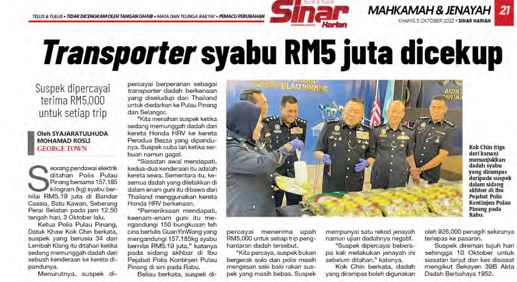 TRANSPORTER SYABU RM5 JUTA DICEKUP